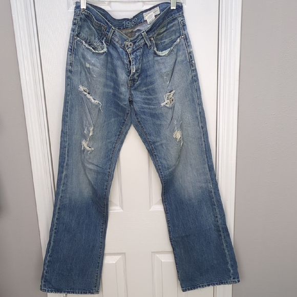 Vintage Gap 1969 Low Rise Boot Cut Distressed Blue Denim Jeans for Men 32x32 - Picture 1 of 15